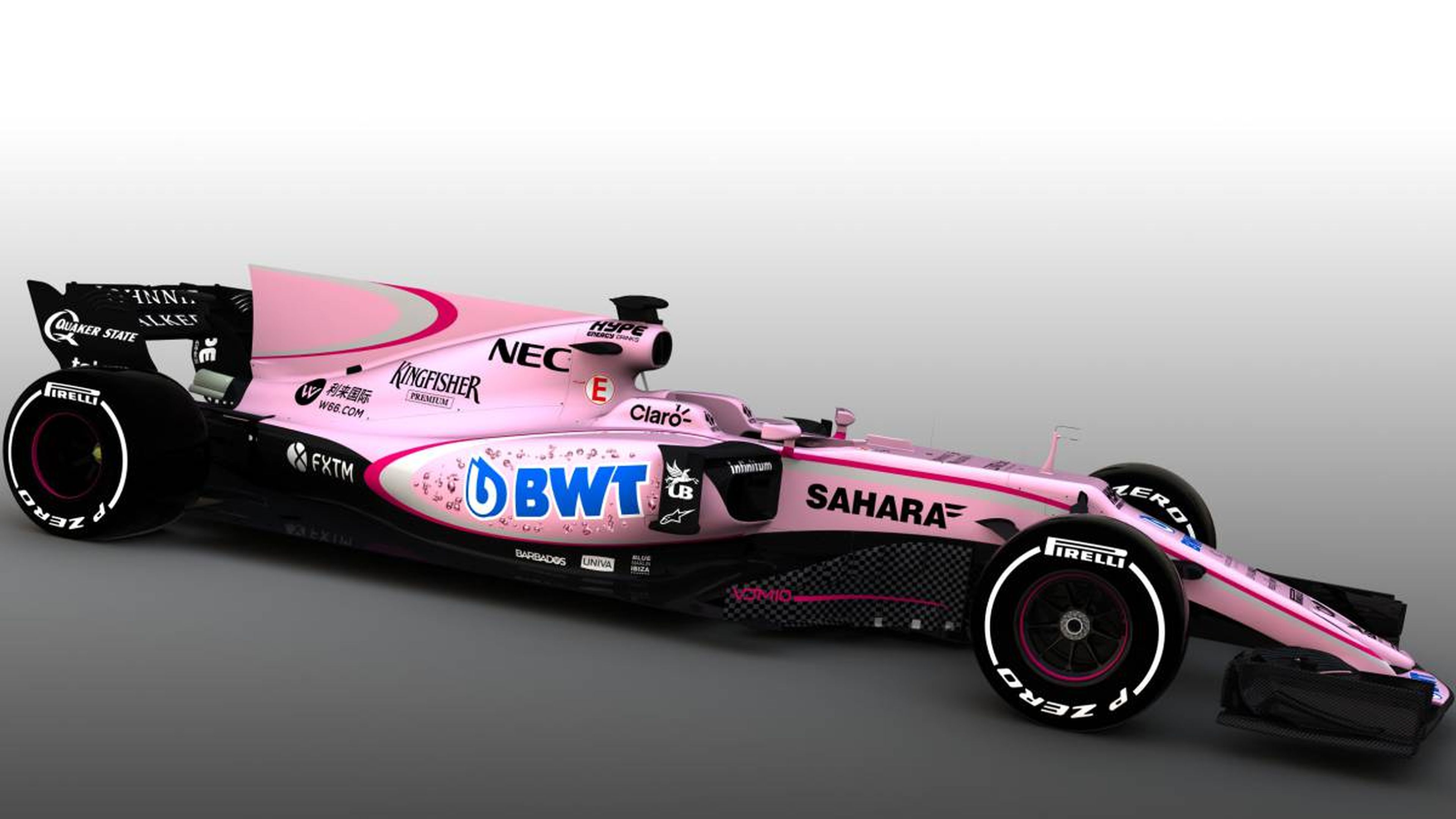 El Force India de color rosa junto al resto de la parrilla de F1 2017