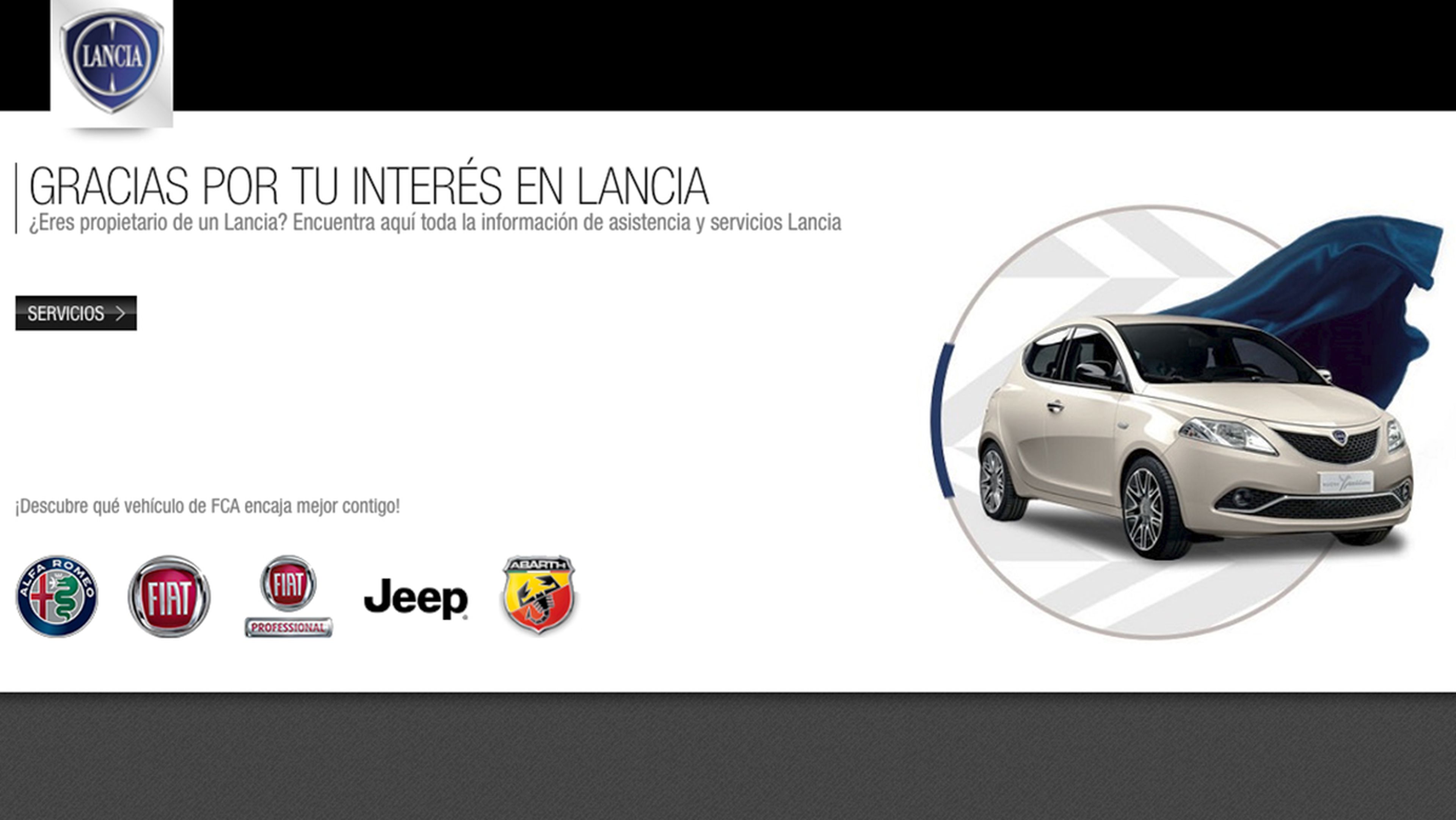 Así recibe la web oficial de Lancia a sus usuarios