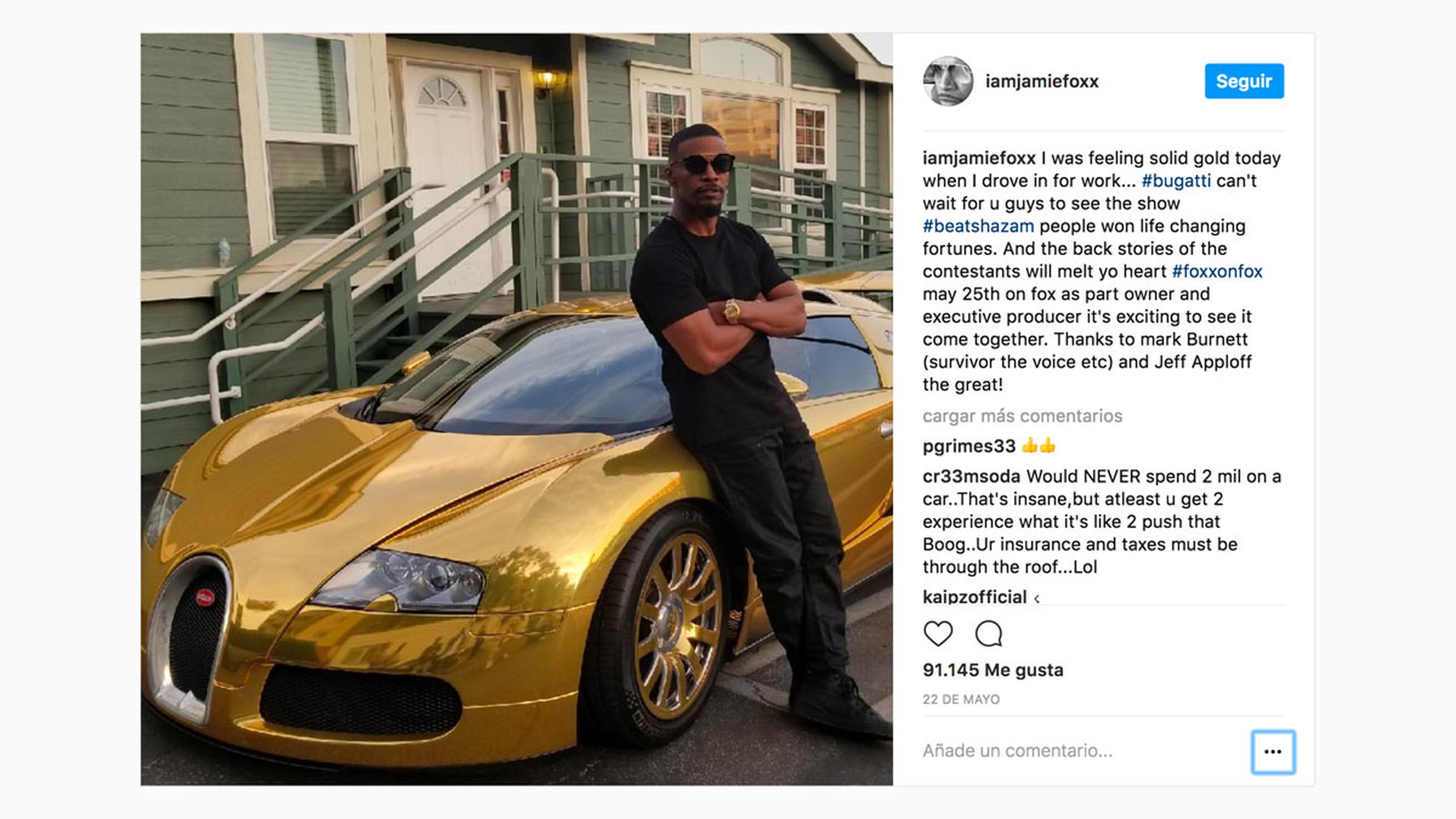 Jamie Foxx Bugatti Veyron dorado