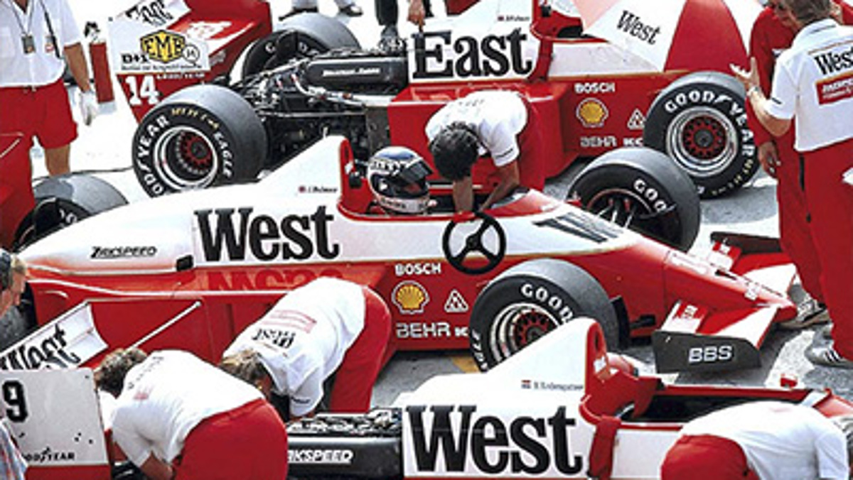 Bromita del equipo Zakspeed F1 en Hungría 1986 Bromita del equipo Zakspeed F1 en Hungría 1986