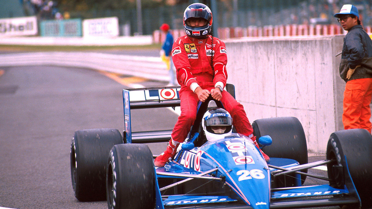 Stefan Johansson (Ligier Loto) lleva a Gerhard Berger (Ferrari) Ligier JS31 en GP Bélgica 1988 Stefan Johansson (Ligier Loto) lleva a Gerhard Berger (Ferrari) Ligier JS31 en GP Bélgica 1988