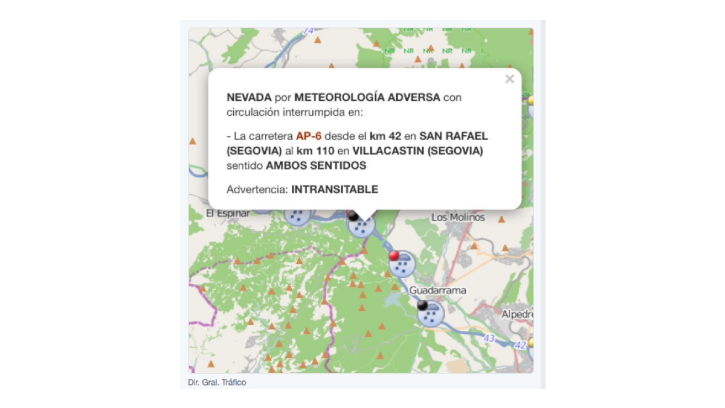 Aviso DGT sobre el estado de la AP-6 Aviso DGT sobre el estado de la AP-6