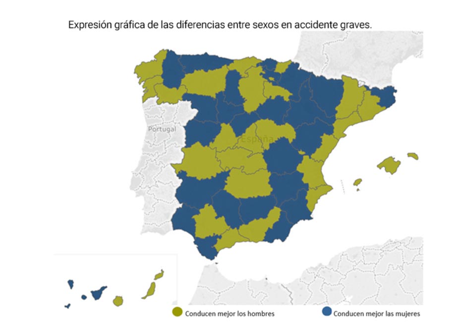 Conductores hombres mujeres España riesgo accidente jovenes provincia