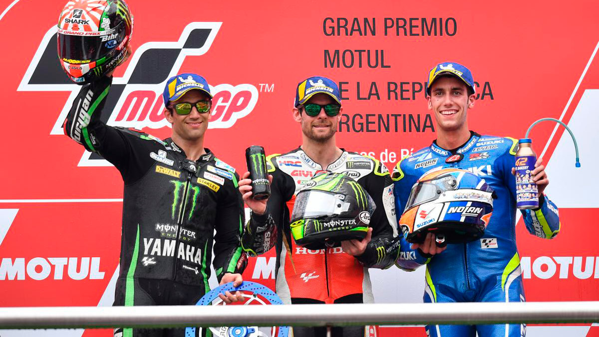 Podio MotoGP argentina 2018 cal crutchlow alex rins motos podium