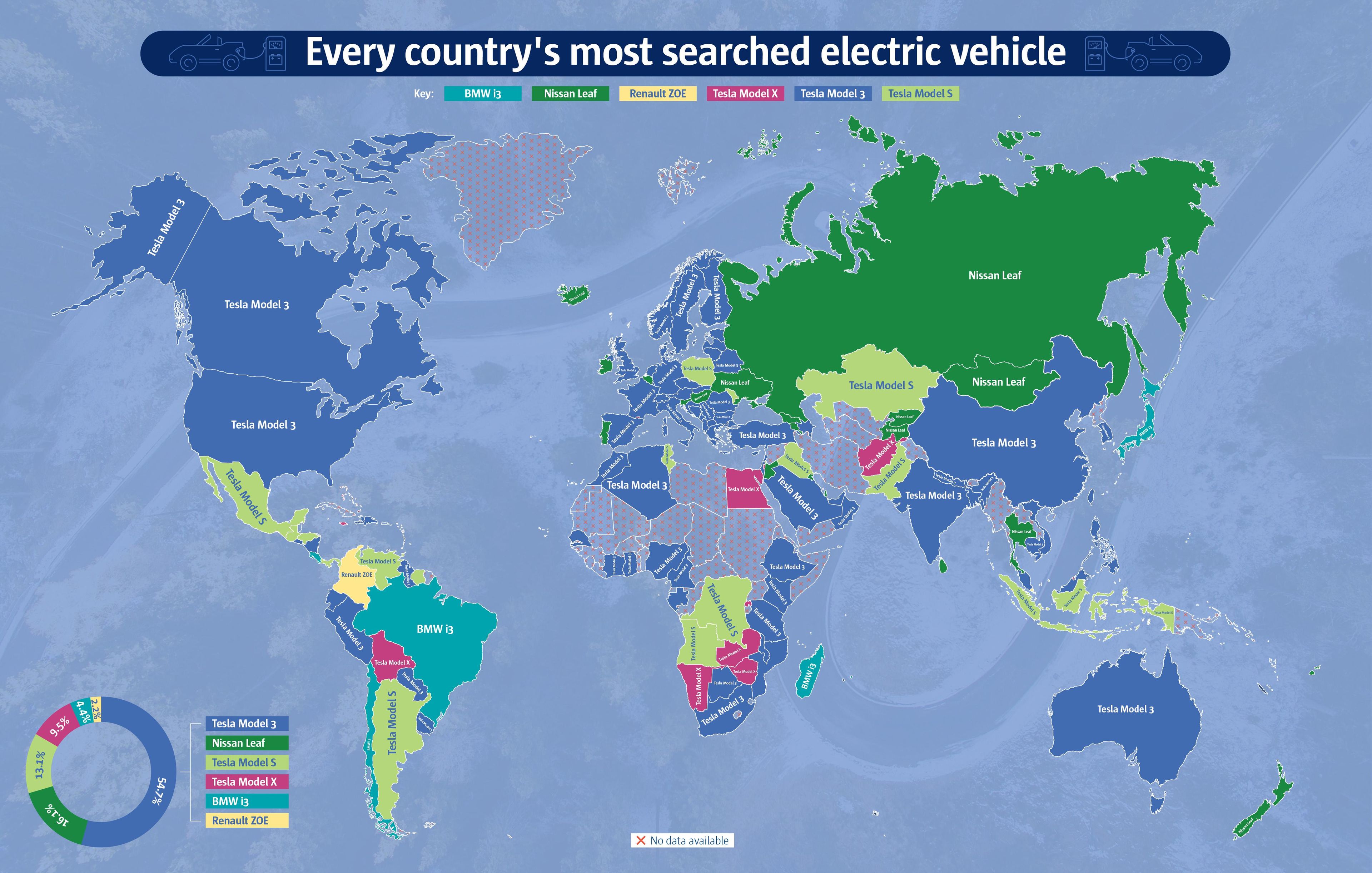 El coche eléctrico más deseado en cada país del mundo