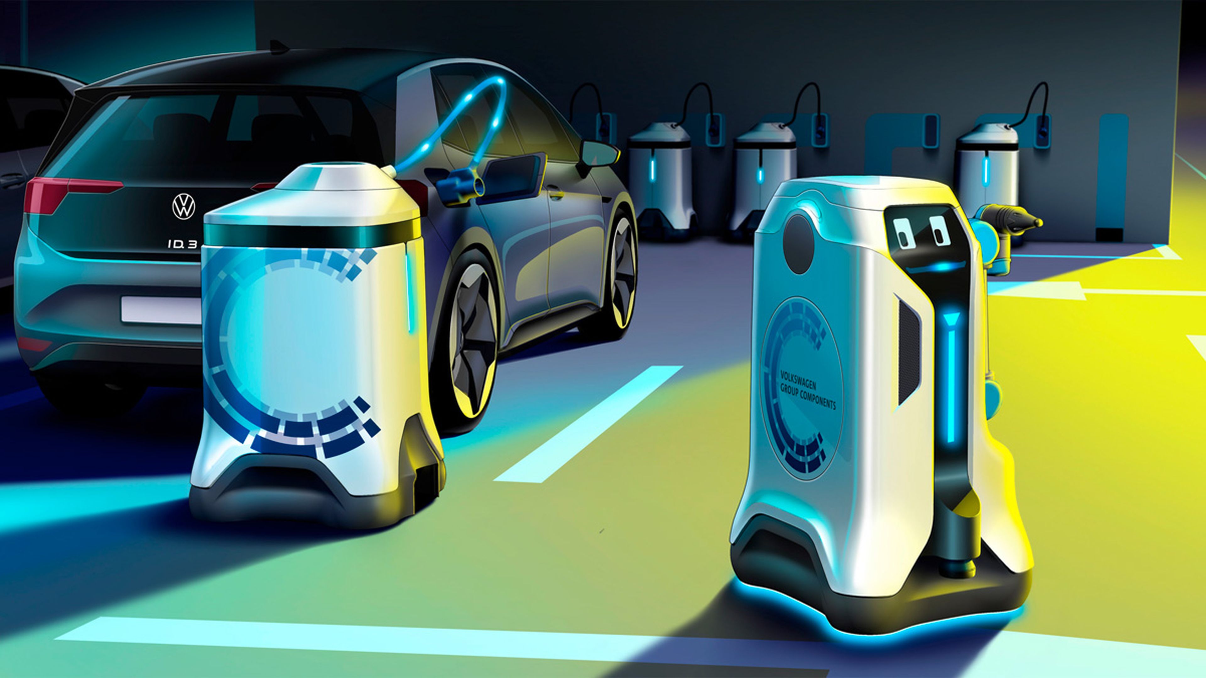 Robot Volkswagen carga coches electricos