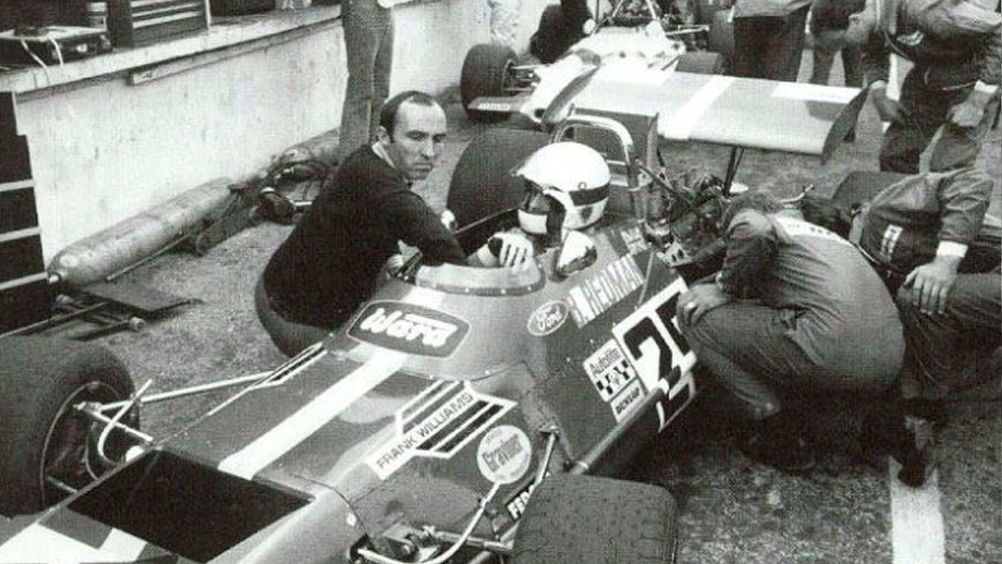De Tomaso 505/38 de Fórmula 1, Frank Williams y el piloto Piers Courage, 1970.