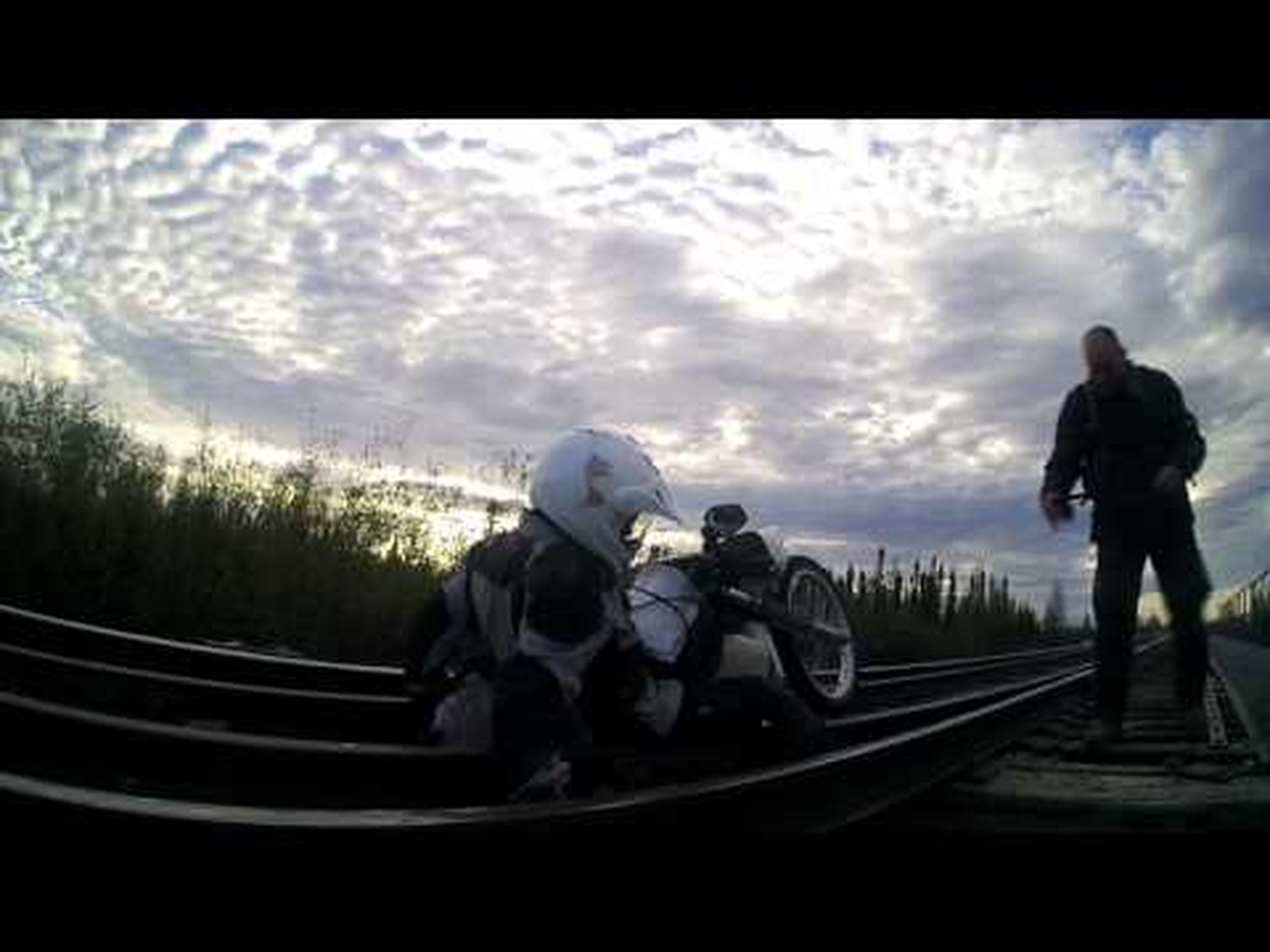 Motorcycle Falls Through Railroad Track! Some NSFW (but entirely appropriate) Language!