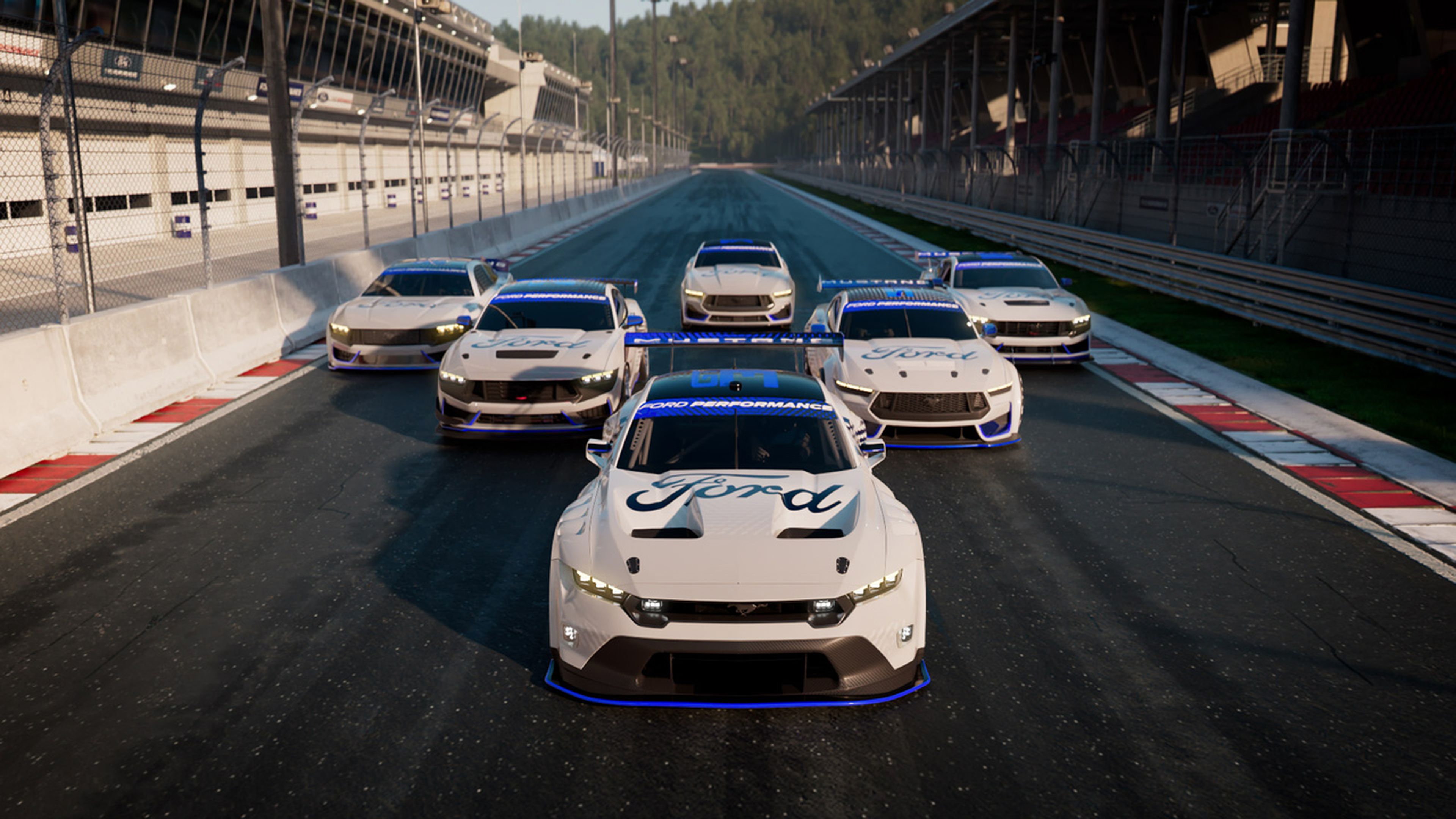De delante a atrás e izquierda a derecha: GT3, GT4, Supercars, Factory X, Dark Horse S y Dark Horse R