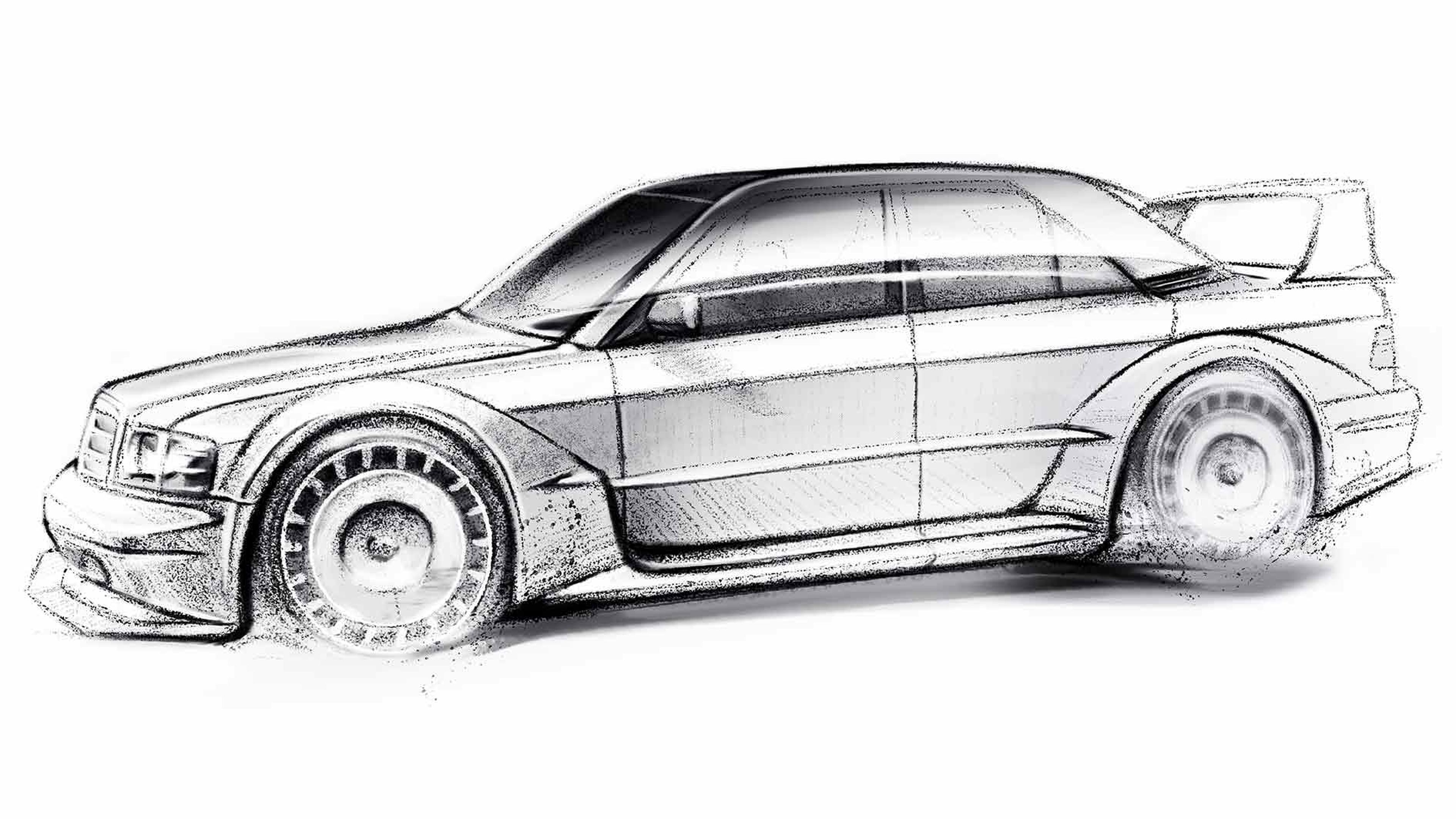 Bocetos del restomod HWA Evo del Mercedes-Benz 190 Evo II