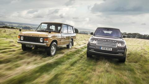 Range Rover clásico moderno frontal Range Rover todoterreno lujo clásico moderno 1970 1972 bahamas gold todo terreno